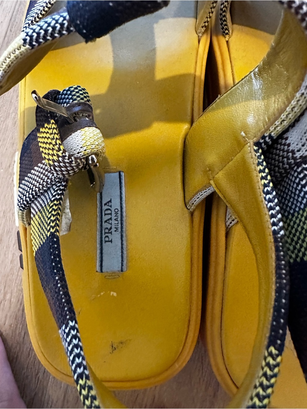 Prada Yellow Plaid Platform Sandals - Women's - Picture 3 of 14